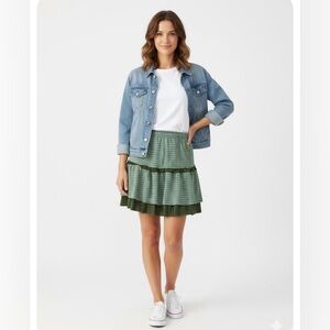 Anthropologie Pacino Wan Green Striped Candyland Ruffle Skirt - Size Small